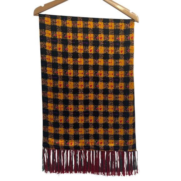 Gai Mattiolo Reversible Colorful Check Silk Fringe Scarf 46x17 Double Layer - Picture 2 of 3